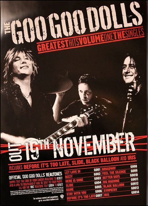 Goo Goo Dolls poster - Greatest Hits | Goo goo dolls, Iris goo goo ...