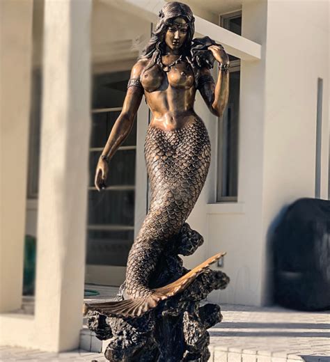 Beautiful Standing Life-Size Detailed Bronze Mermaid Water Fountain for ...