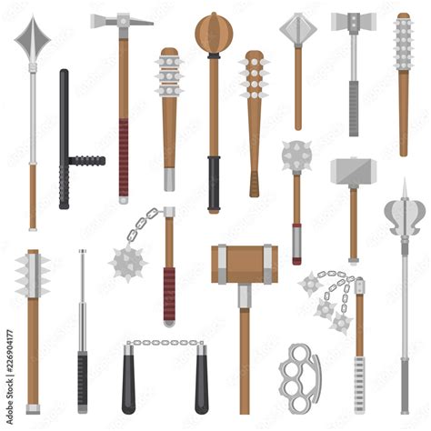 Medieval weapons vector ancient protection warrior and antique metal ...