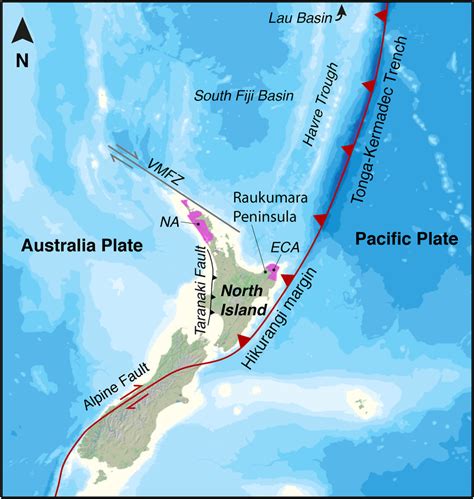 Tectonic Map of the New Zealand region showing the Tonga‐Kermadec ...