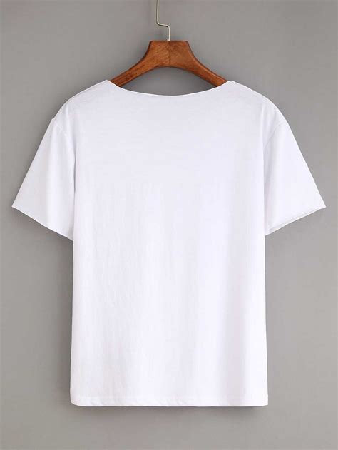 Ripped Plain White T-shirtFor Women-romwe