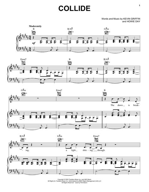 Collide by Howie Day Sheet Music for Piano, Vocal & Guitar Chords ...