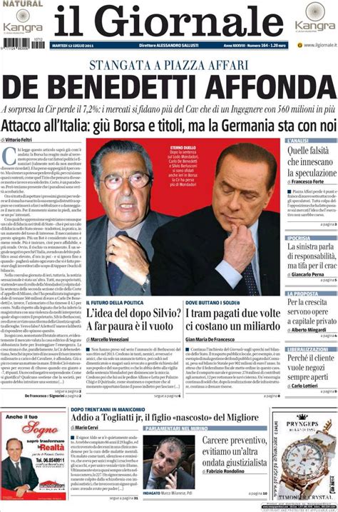 Periódico il Giornale (Italia). Periódicos de Italia. Edición de martes ...