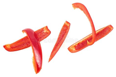 Red Sweet Bell Pepper Sliced Strips Isolated On White Background Stock ...