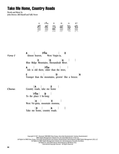 Country Roads Ukulele Chords - Sheet and Chords Collection