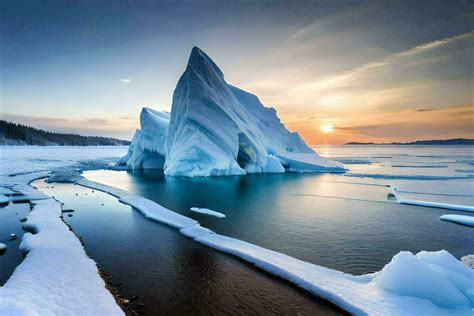 icebergs in the arctic ocean at sunset. AI-Generated 32253366 Stock ...