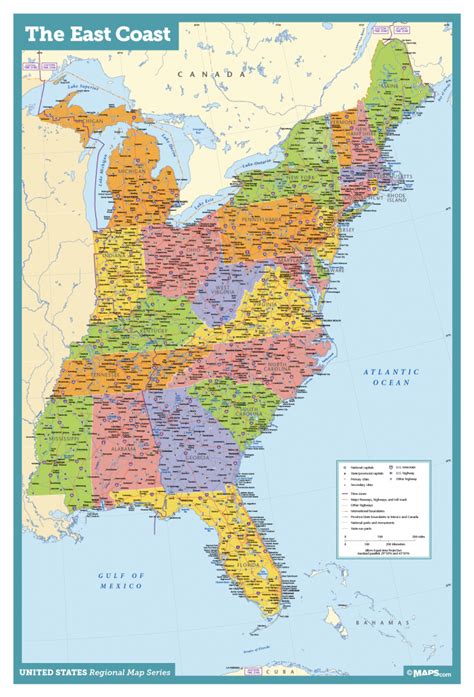 Map Usa East Coast States Capitals | World Map - Printable Map Of East ...