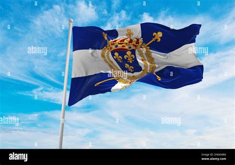 flag of Naval of Kingdom of France, Civil Ensign, France at cloudy sky ...