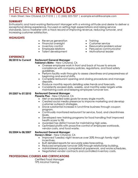 Restaurant Resume Sample