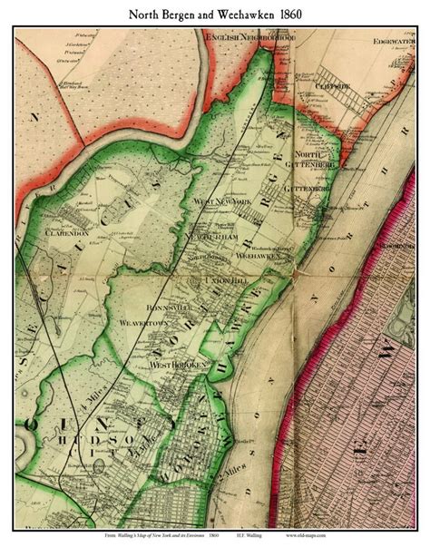 North Bergen & Weehawken, NJ 1860 Map With Homeowner Names Custom ...