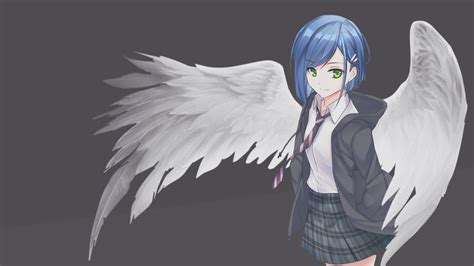 Blue haired female character with wings, anime girls, wings, anime ...