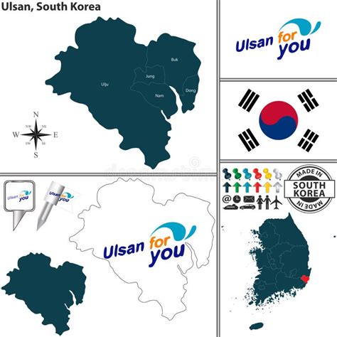 Location of Ulsan on Map South Korea. 3d Location Sign Similar To the ...