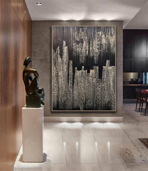 Gold Art Modern Abstract Art Black Painting on Canvas Huge Gold ...