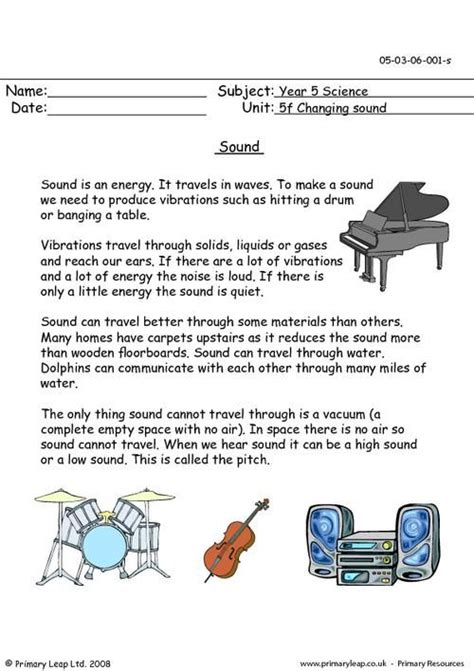 Science: Pitch and sound waves | Worksheet | PrimaryLeap.co.uk Volume ...