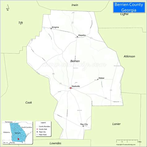 Map of Berrien County, Georgia showing cities, highways & important ...