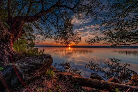 lake, Sunrise, And, Sunset, Scenery, Trees, Nature, Reflection ...