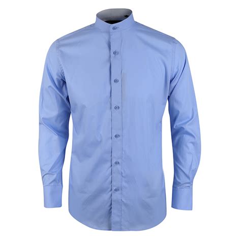 Mandarin Collar Plain Long Sleeve Shirt – Light Blue | David Wej