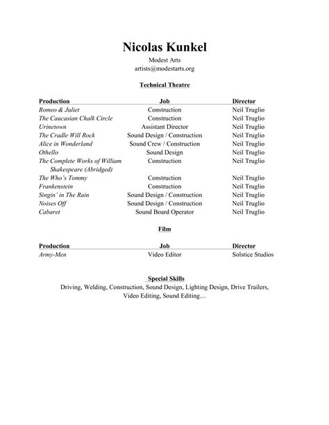 Technical Theatre Resume | Templates at allbusinesstemplates.com ...