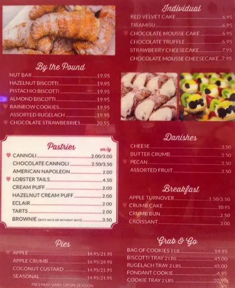 Menu at Carlo's Bakery, Hoboken, 95 Washington St