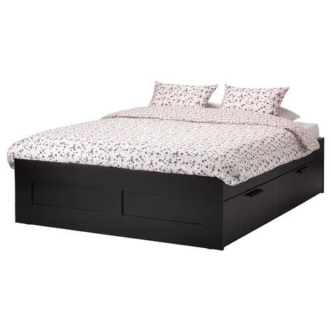 BRIMNES Bed frame with storage - black - IKEA | Bed frame with storage ...