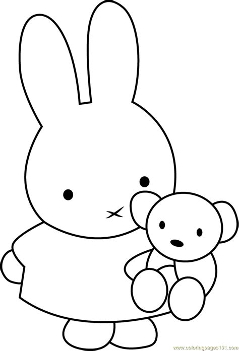 Miffy with Teddy Bear Coloring Page for Kids - Free Miffy Printable ...