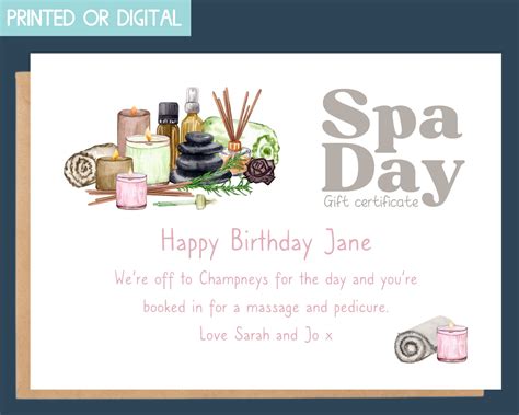 Spa Day Gift Card for Friend Gift Certificate Template - Etsy UK