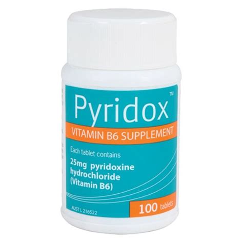 Pyridox Vitamin B6 Supplement 100 Tablets Pyridoxine Hydrochloride 25mg ...