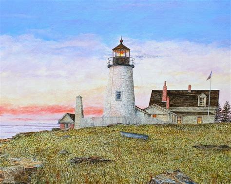 Lighthouse Painting Maine Painting Ocean Art Landscape | Etsy