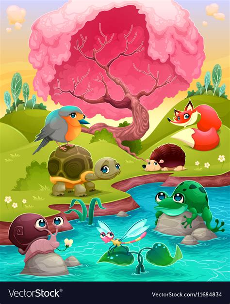 Group of cute animals in the countryside Vector Image