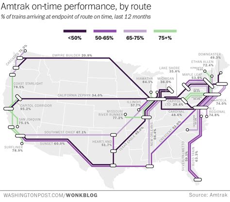 Transit Maps: Infographic: Amtrak On-Time Performance by Route