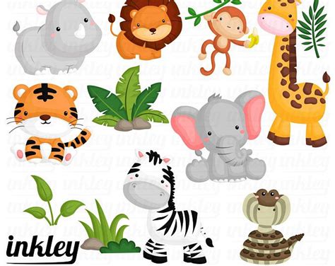 the zoo animals clipart set includes an elephant, giraffe, zebra and monkey