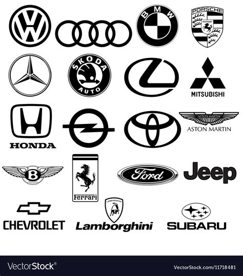 Black white car logos Royalty Free Vector Image