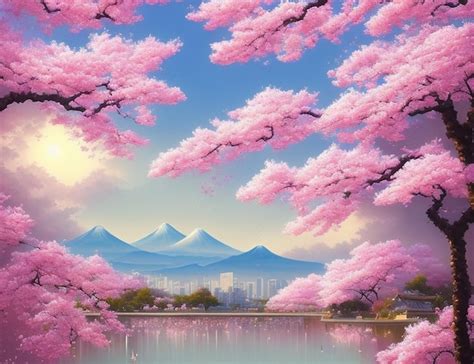 Premium Photo | Spring landscape of cherry blossoms, sakura, petals ...