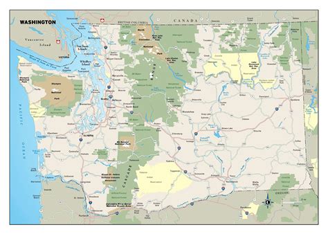 Laminated Map - Large detailed map of Washington state with national ...