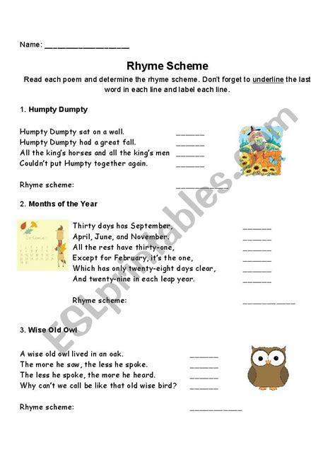 Rhyme Scheme - ESL worksheet by mrsrubinrhs