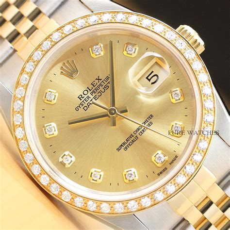 ROLEX MENS DATEJUST 16233 18K YELLOW GOLD STAINLESS STEEL DIAMOND WATCH ...