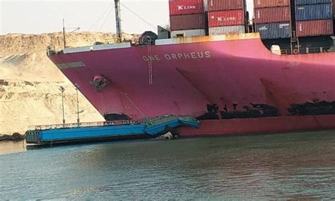 Boxship collides with floating bridge in Suez Canal - Laufer Group ...