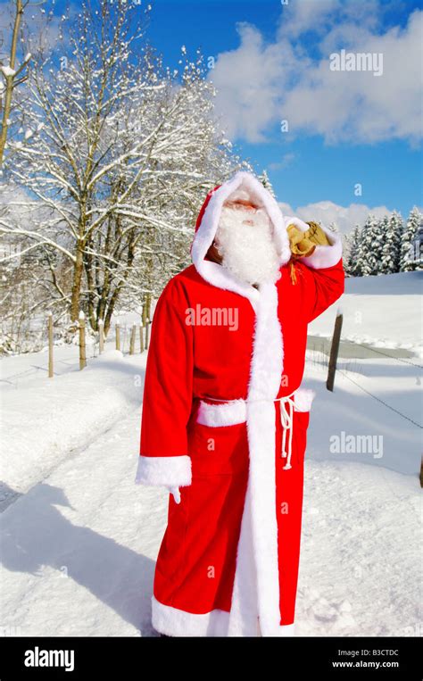 Santa Claus Father Christmas in a beautiful winter landscape Stock ...