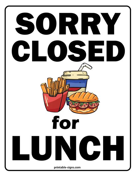 Free Printable Closed For Lunch Sign