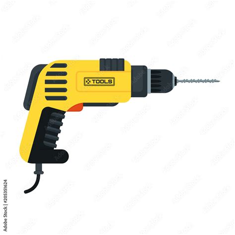 Power tool drill icon. Flat vector cartoon illustration. Objects ...