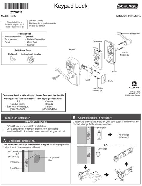 SCHLAGE FE595 INSTALLATION INSTRUCTIONS MANUAL Pdf Download | ManualsLib