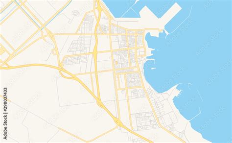 Printable street map of Jubail, Saudi Arabia Stock Vector | Adobe Stock