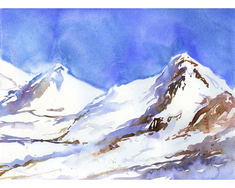 Watercolor Snowy Mountains