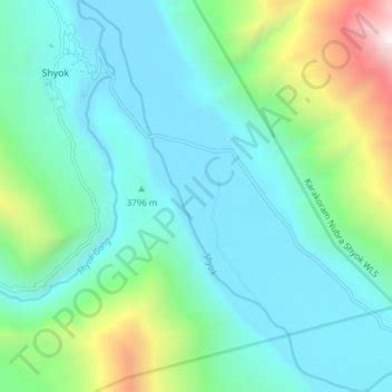 Shyok River topographic map, elevation, terrain