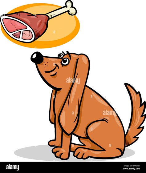 Cartoon Illustration of Cute Hungry Dog and Haunch with Bone Stock ...