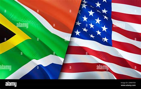 South Africa and USA flags. 3D Waving flag design. South Africa USA ...