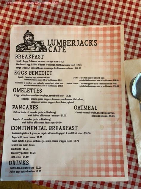 Menu at Lumberjacks Cafe, Saint Andrews