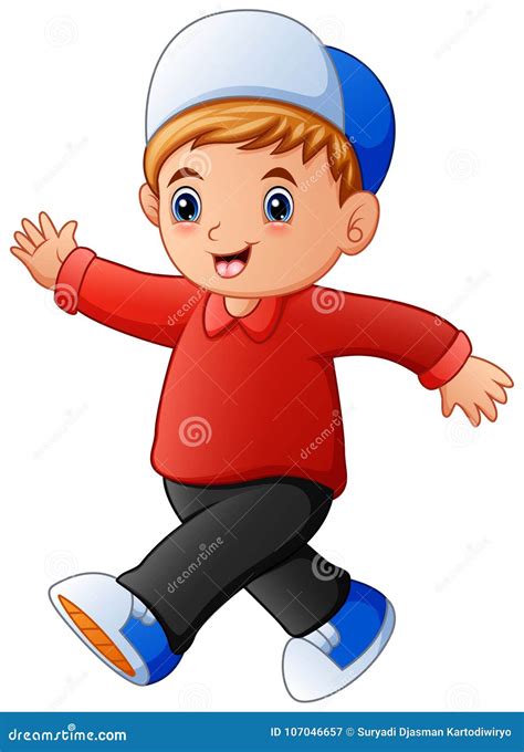 Cartoon happy boy walking stock vector. Illustration of character ...