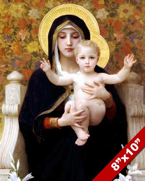 VIRGIN MARY & JESUS CHRIST CHILD OIL PAINTING ART GICLEE PRINT ON REAL ...