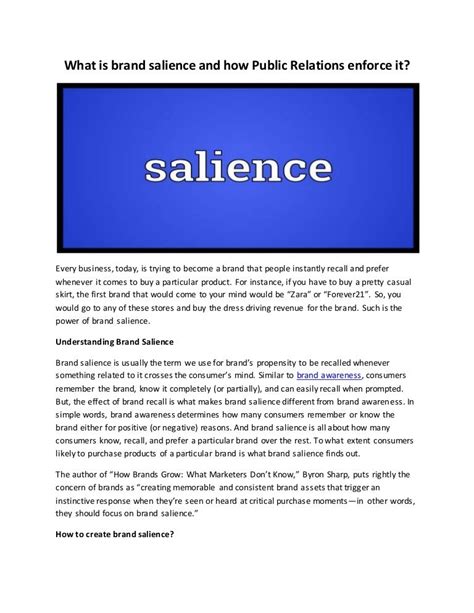 What is brand salience and how public relations enforce it